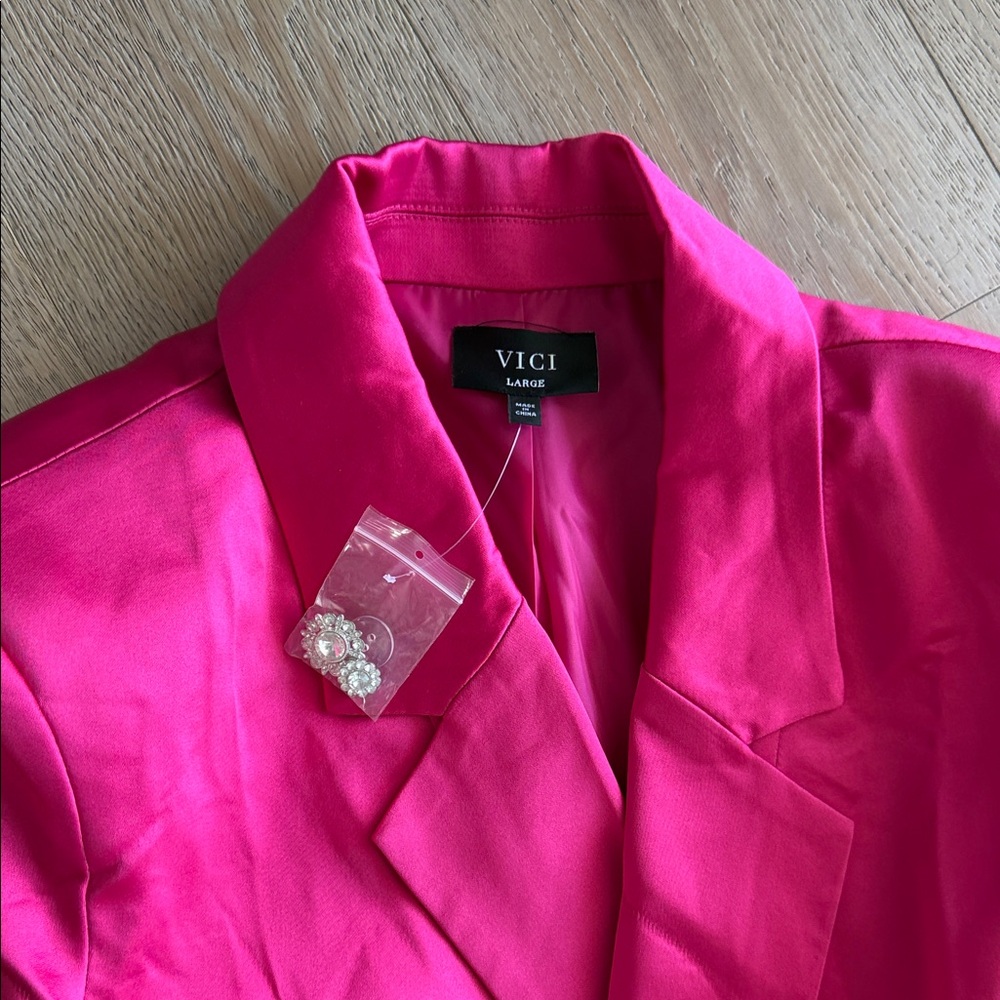 Vici Hot Pink Double-Breasted Blazer with Decorative Buttons - Picture 2 of 6